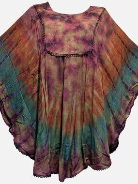 Nwt FUNKY STUFF hippie tie dye rayon butterfly TOP TUNIC O/S fits M L XL 1X 2X